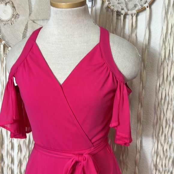 Thalia Sodi NWT Hot Pink Cold Shoulder Mesh Midi Dress Size XS - Picture 4 of 11